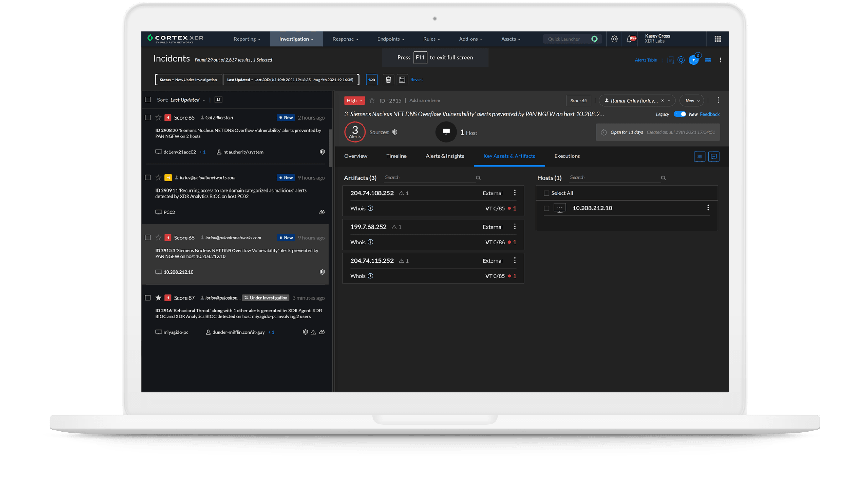 Artefactos de incidentes