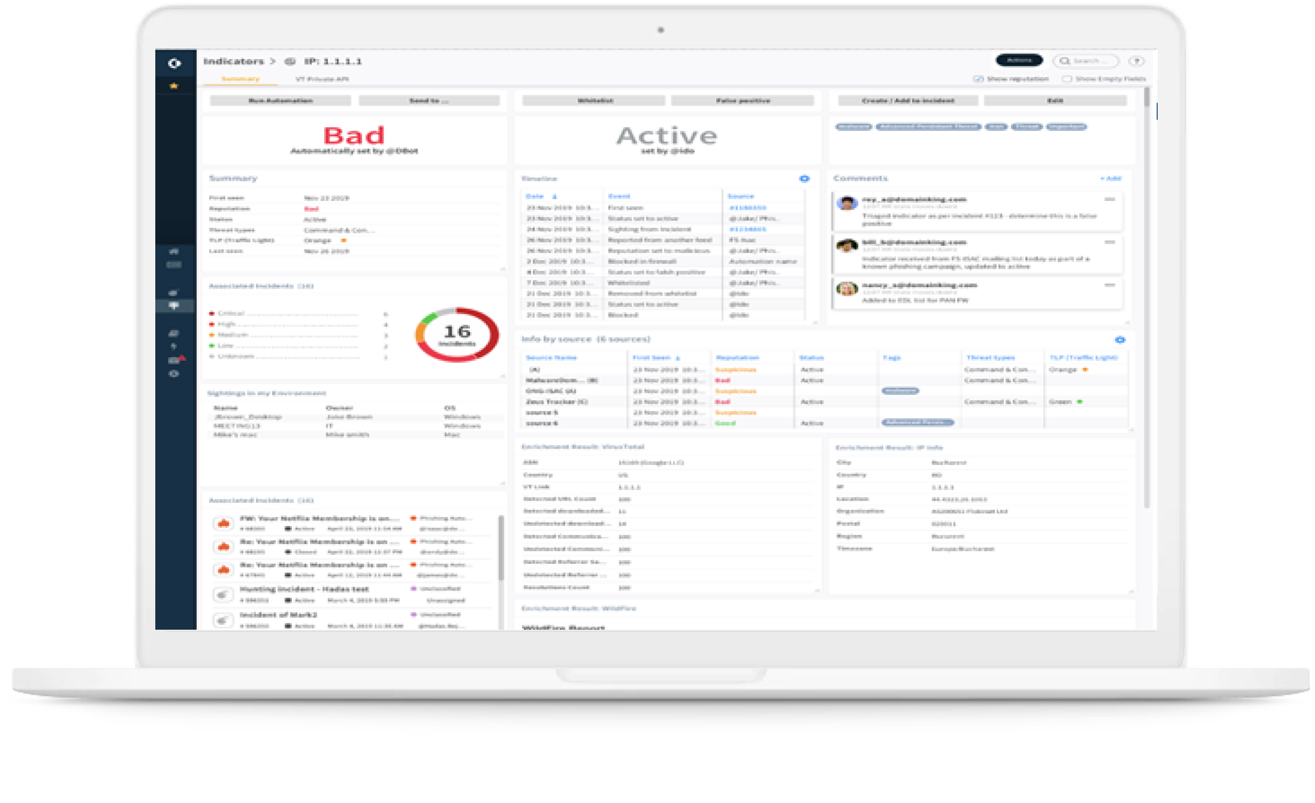 Información sobre amenazas a incidentes