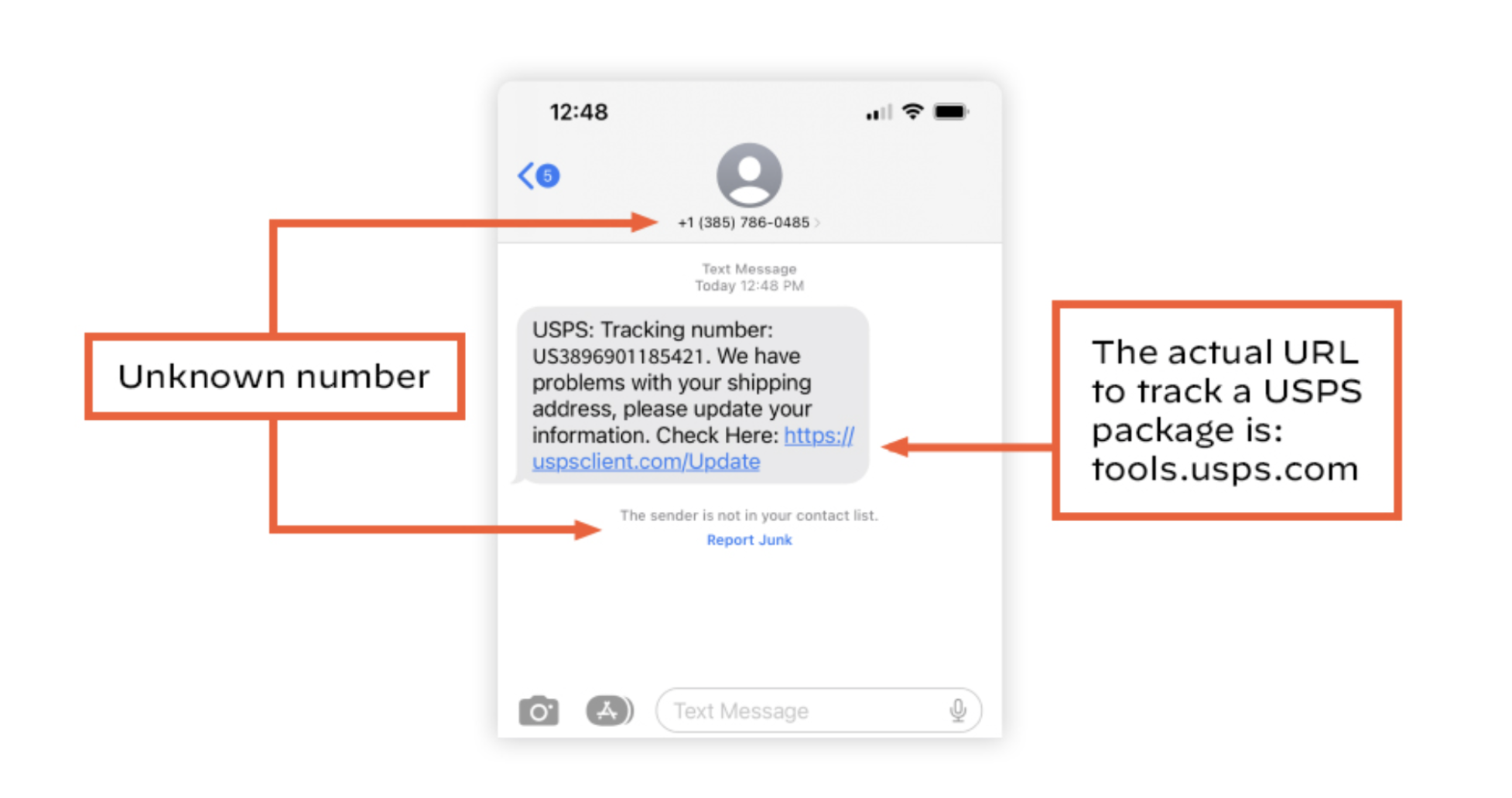 Captura de pantalla de un intento de smishing