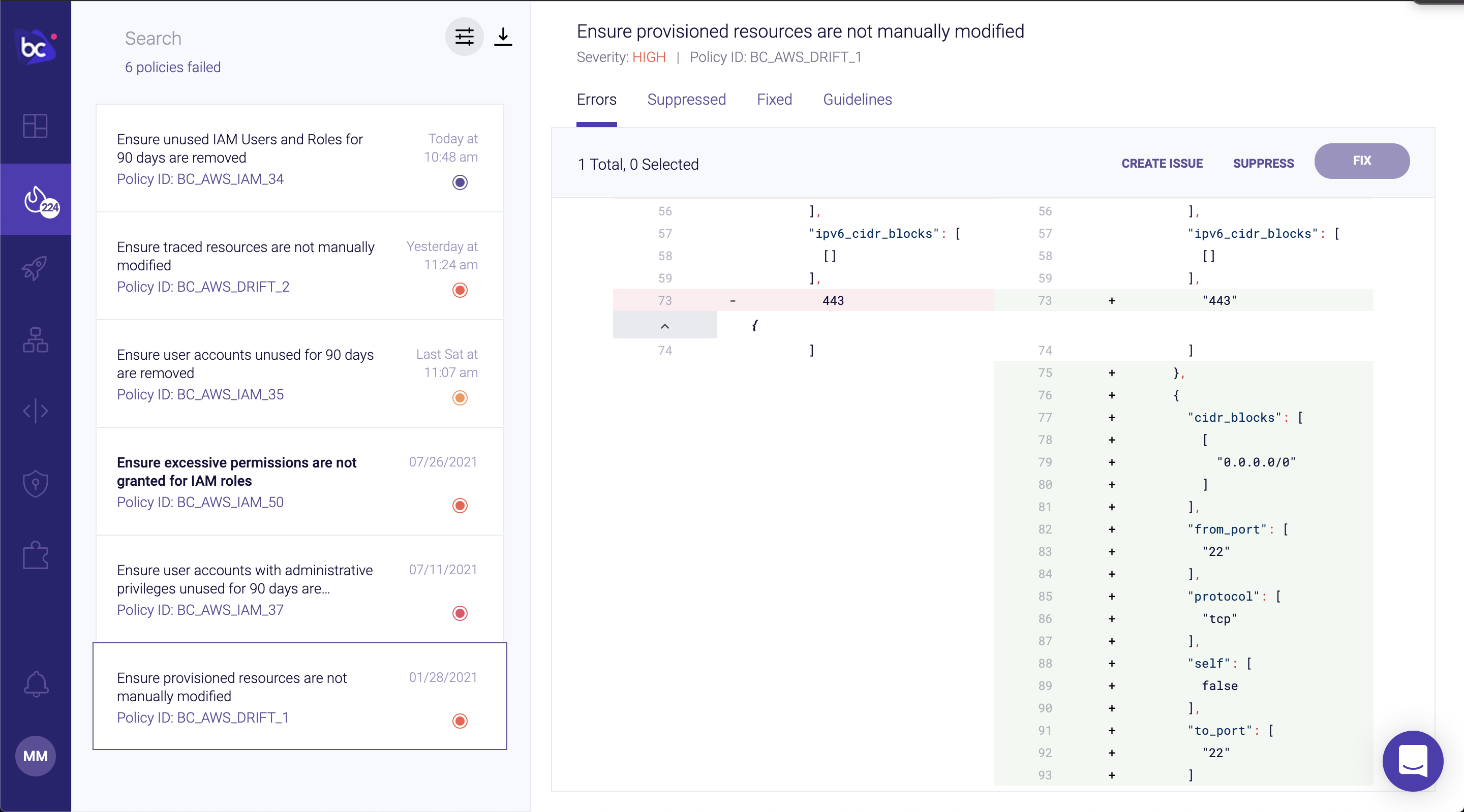 Detección de desvíos en las configuraciones
