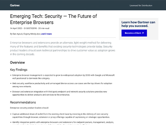 Gartner<sup>®</sup> Emerging Tech: Security - The Future of Enterprise Browsers (disponible en inglés)
