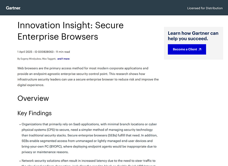 Gartner<sup>®</sup>, Innovation Insight: Navegadores empresariales seguros